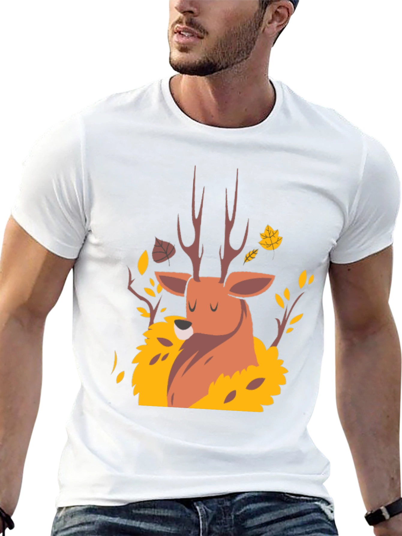Autumn Deer Graphic Tee - Black Unisex T-Shirt