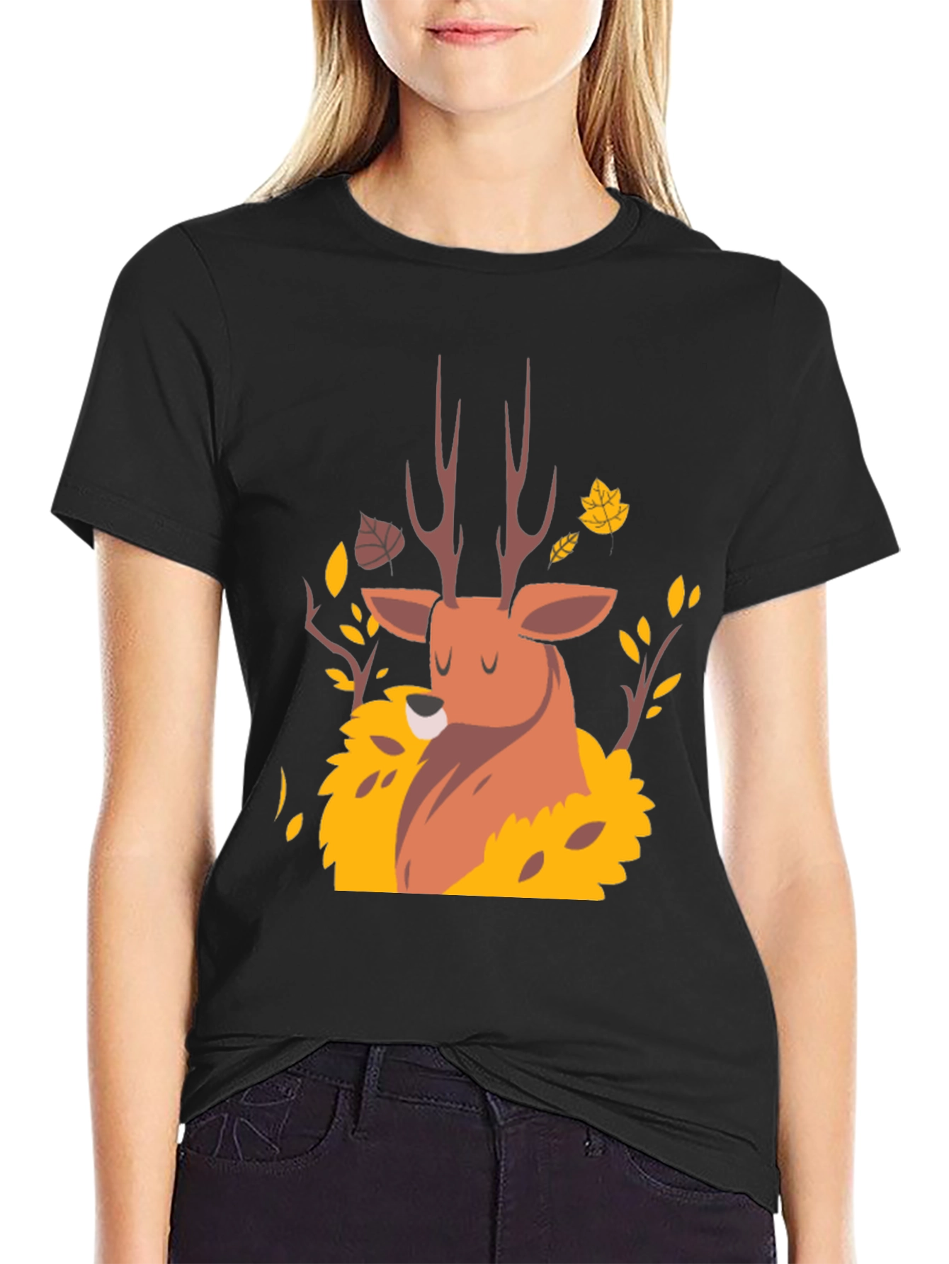 Autumn Deer Graphic Tee - Black Unisex T-Shirt