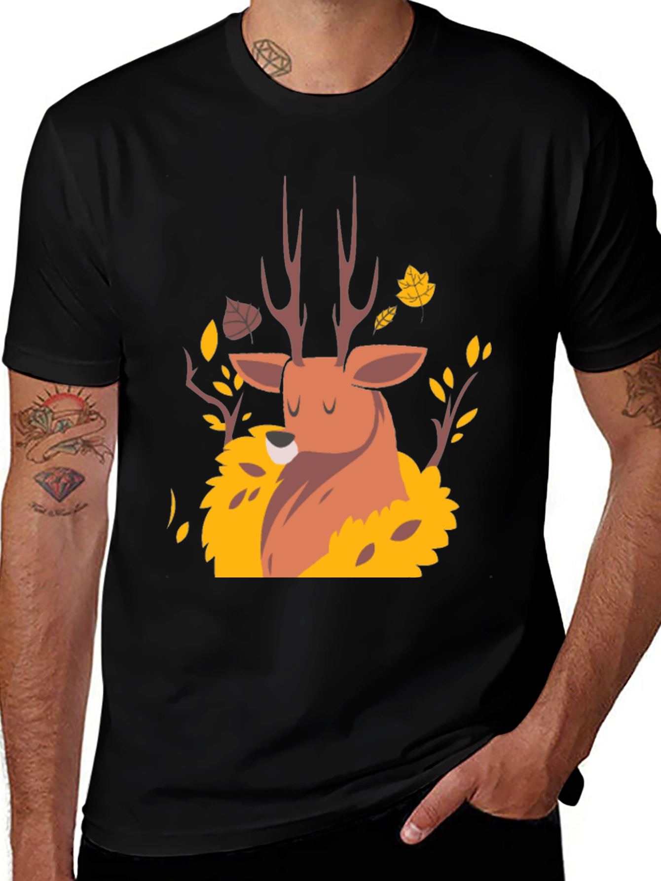 Autumn Deer Graphic Tee - Black Unisex T-Shirt