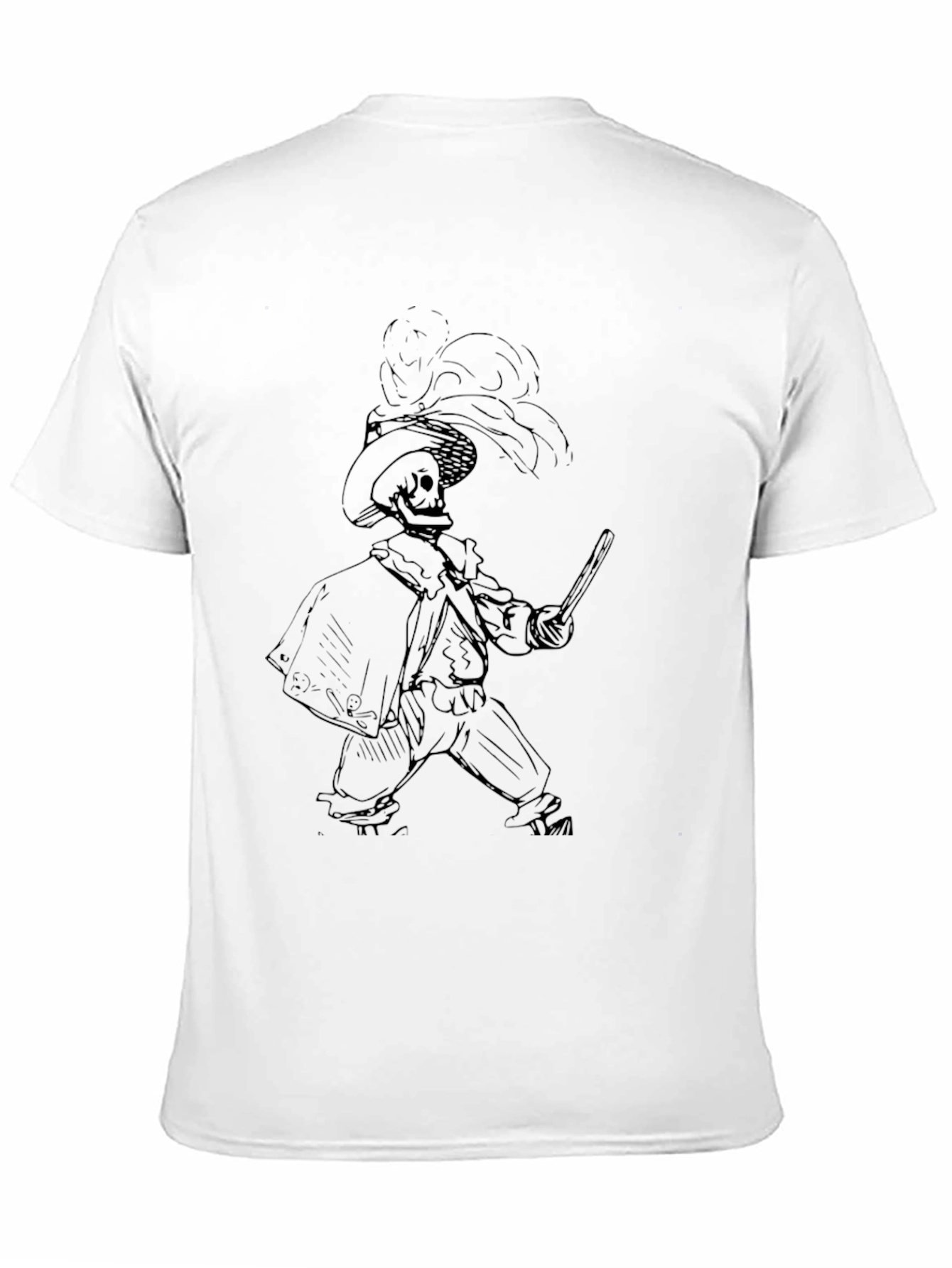 Black T-Shirt with Skeleton Musketeer Design