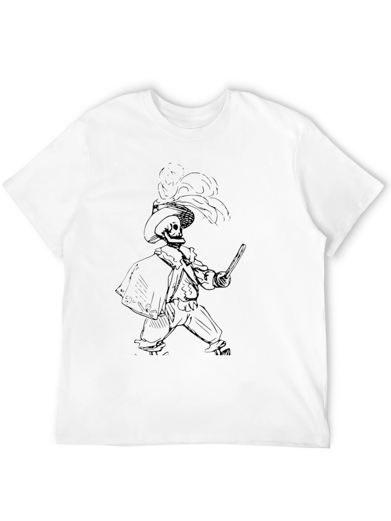 Black T-Shirt with Skeleton Musketeer Design