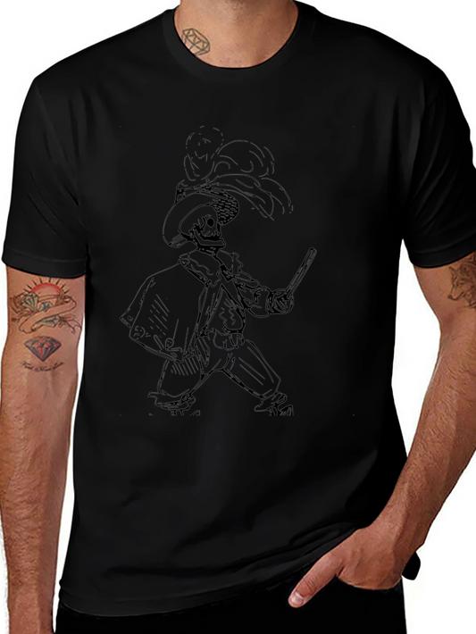 Black T-Shirt with Skeleton Musketeer Design