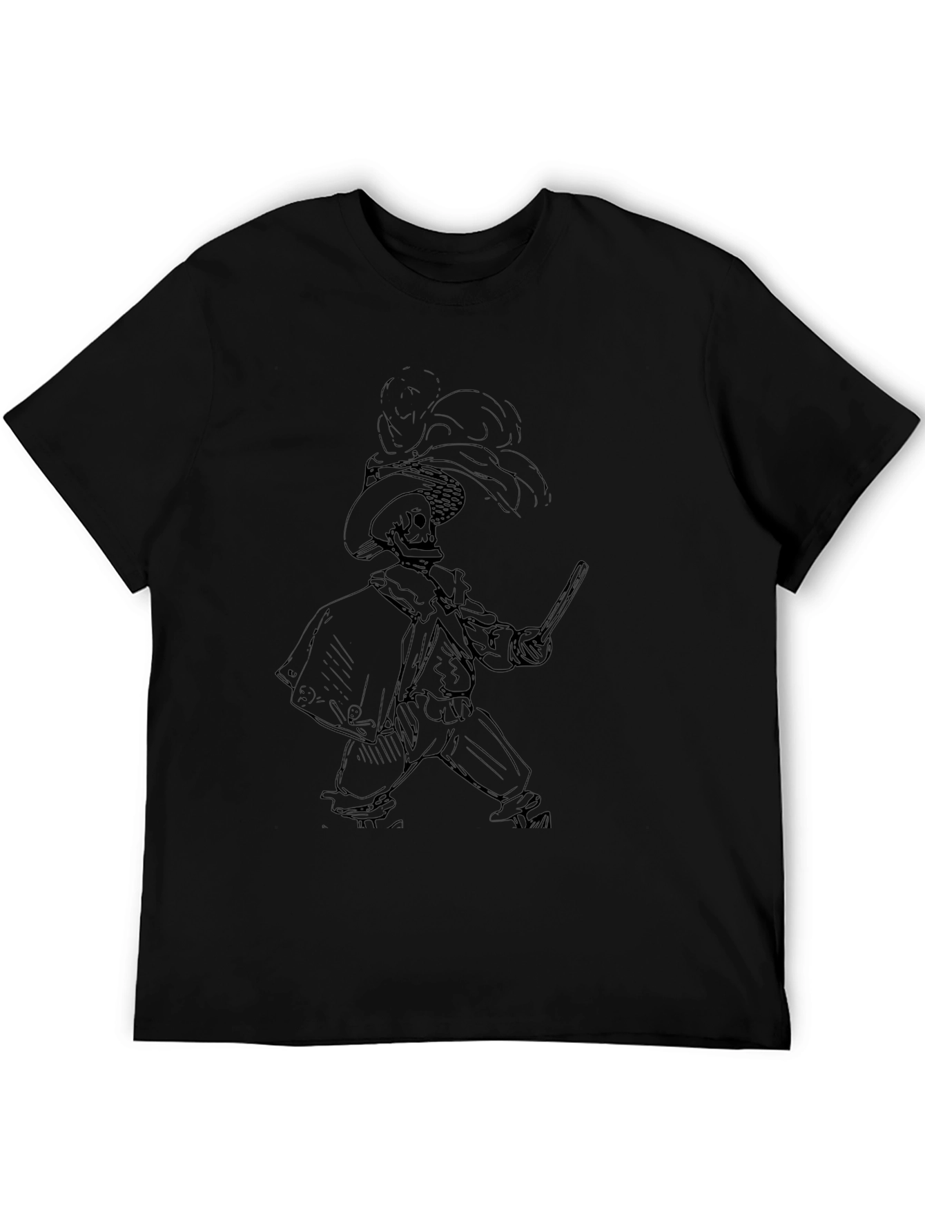 Black T-Shirt with Skeleton Musketeer Design