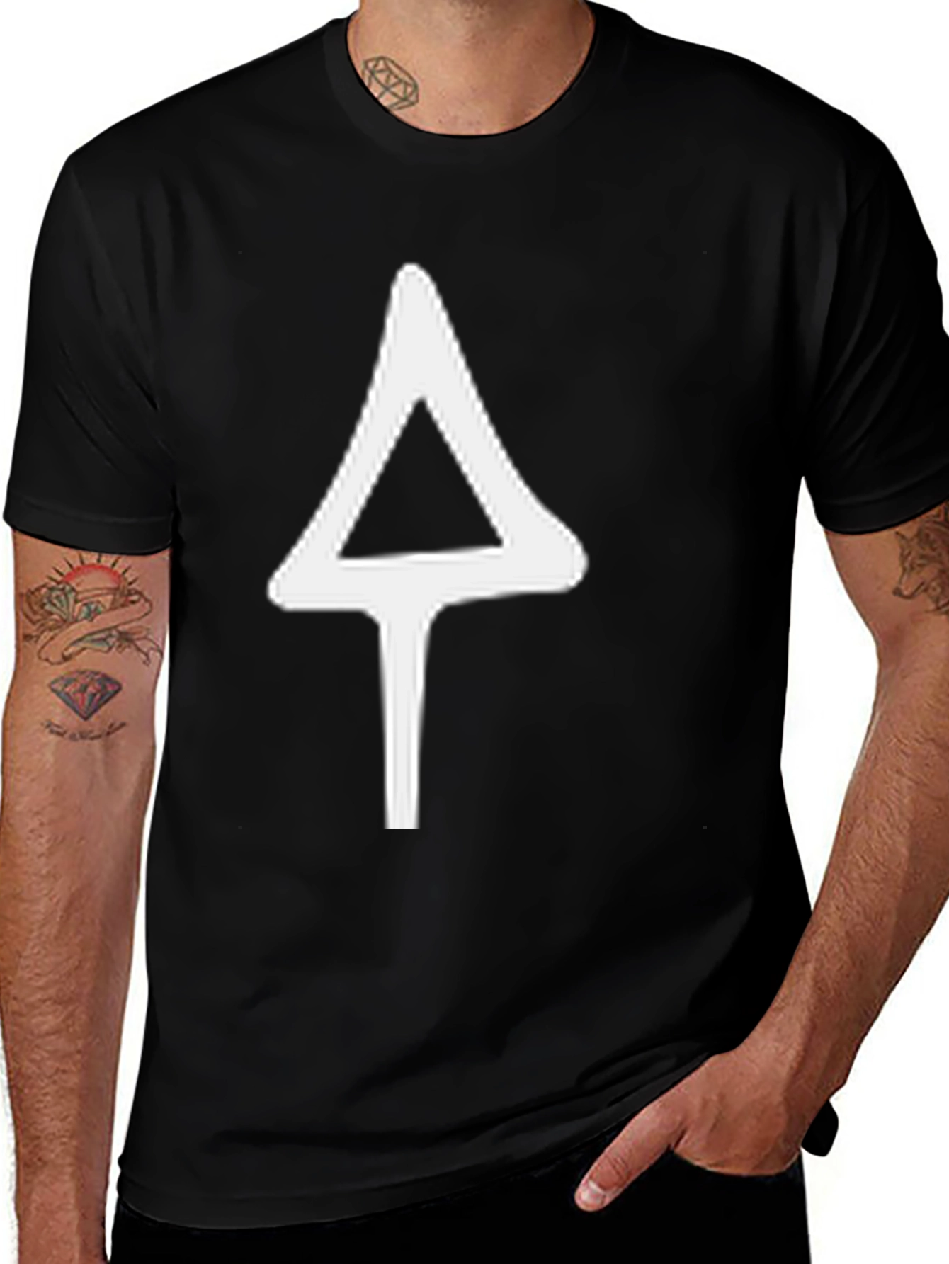 Black T-Shirt with White Arrowhead Design