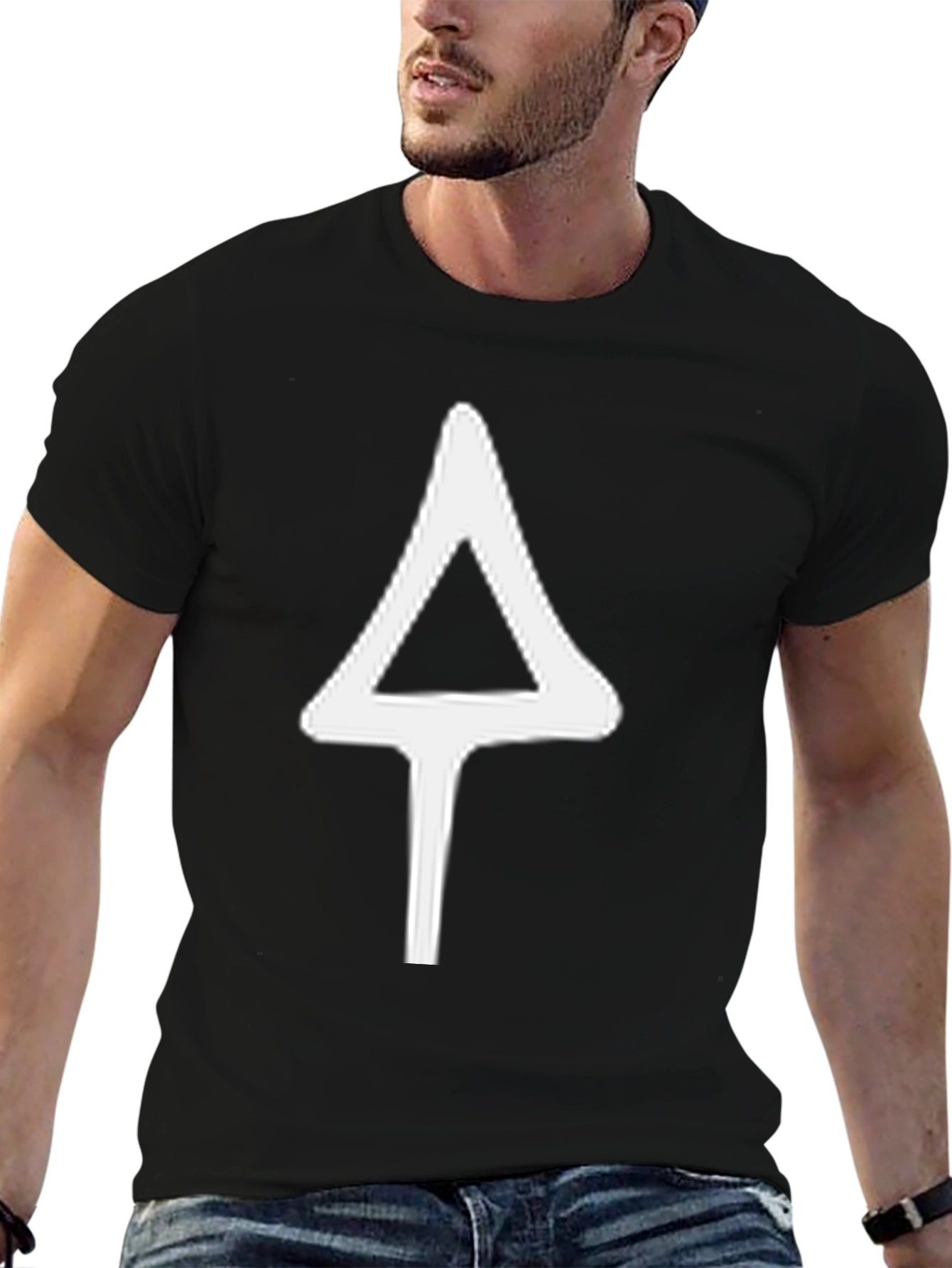 Black T-Shirt with White Arrowhead Design