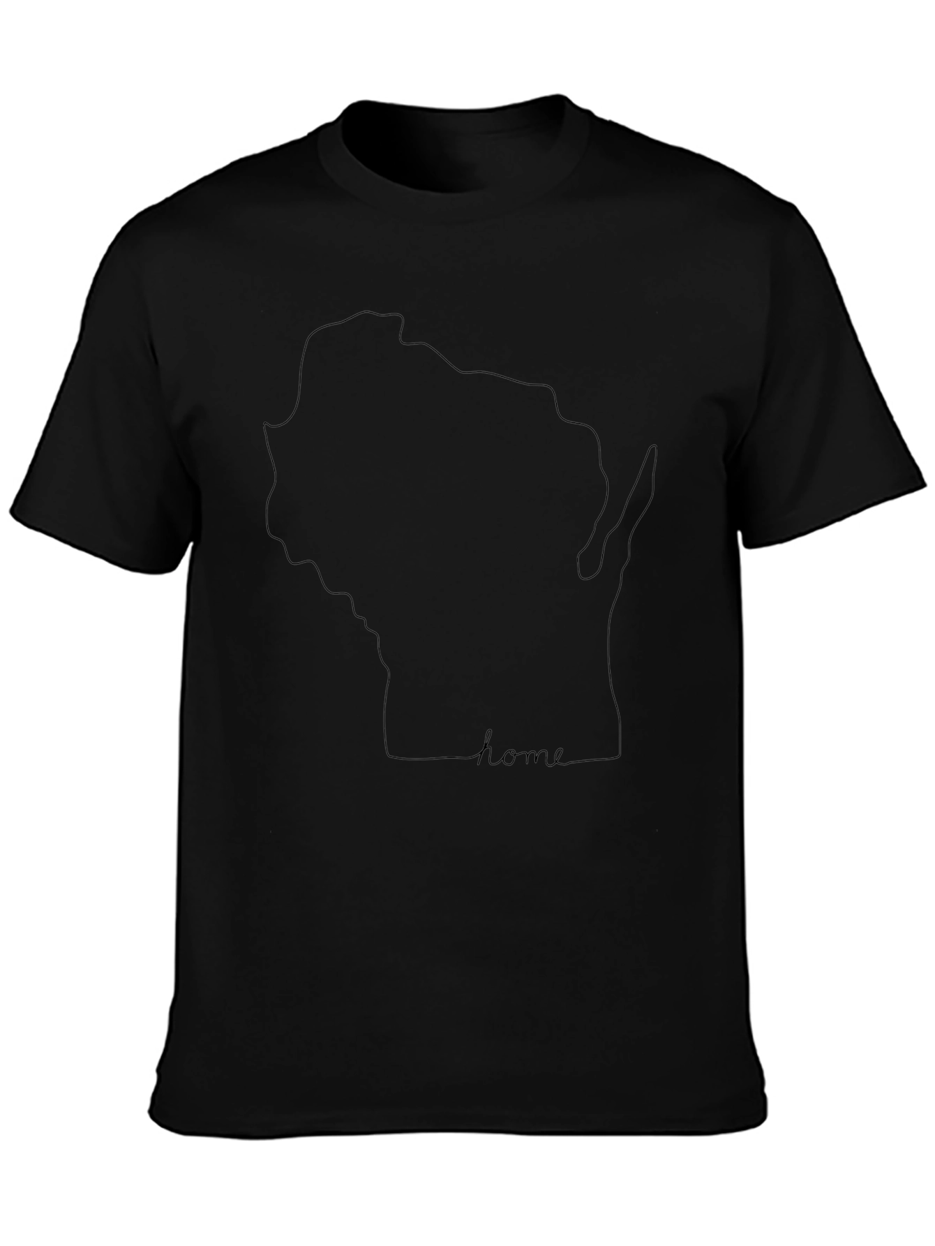 Wisconsin Home State Line Art Black T-Shirt