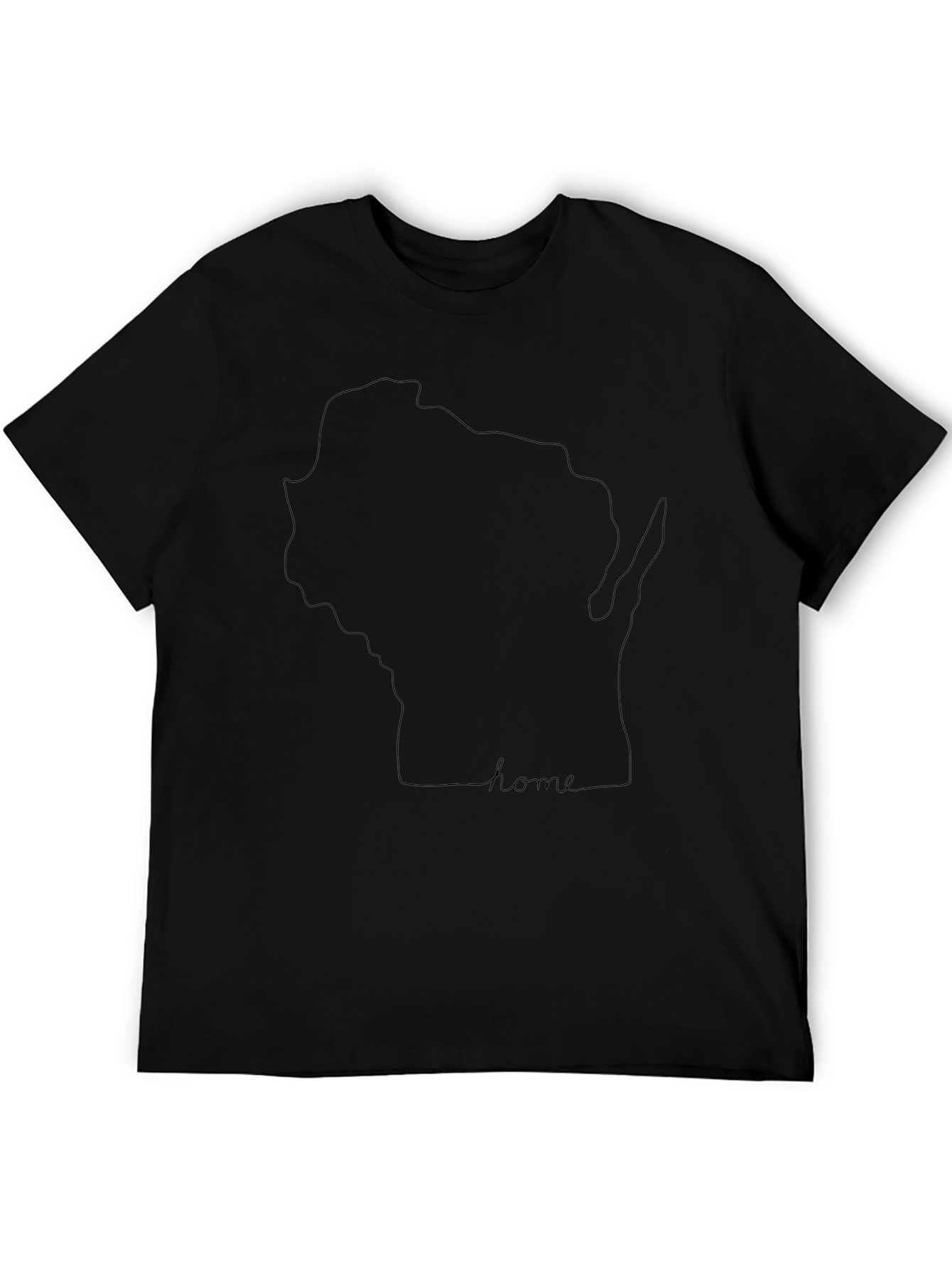 Wisconsin Home State Line Art Black T-Shirt