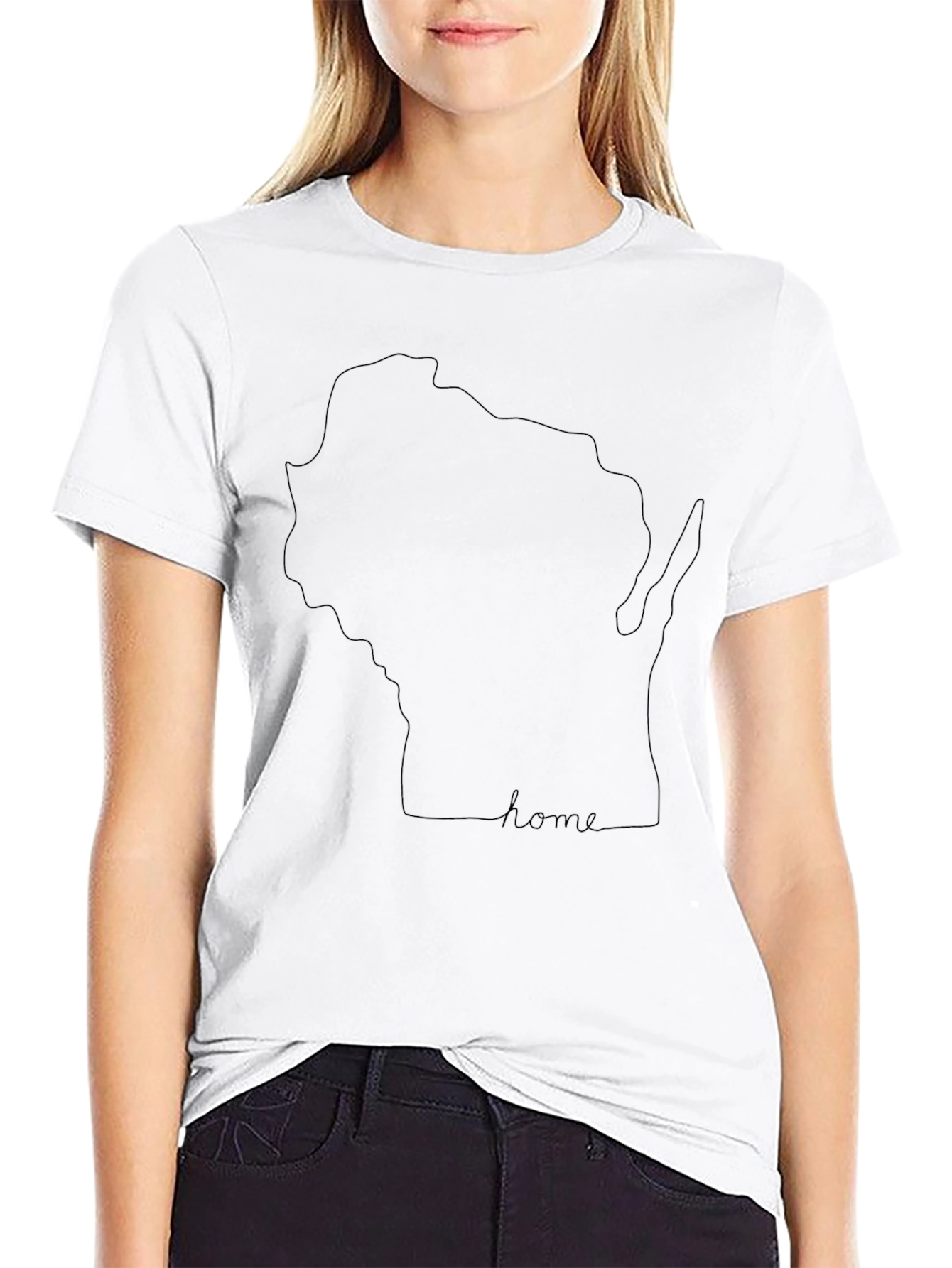 Wisconsin Home State Line Art Black T-Shirt