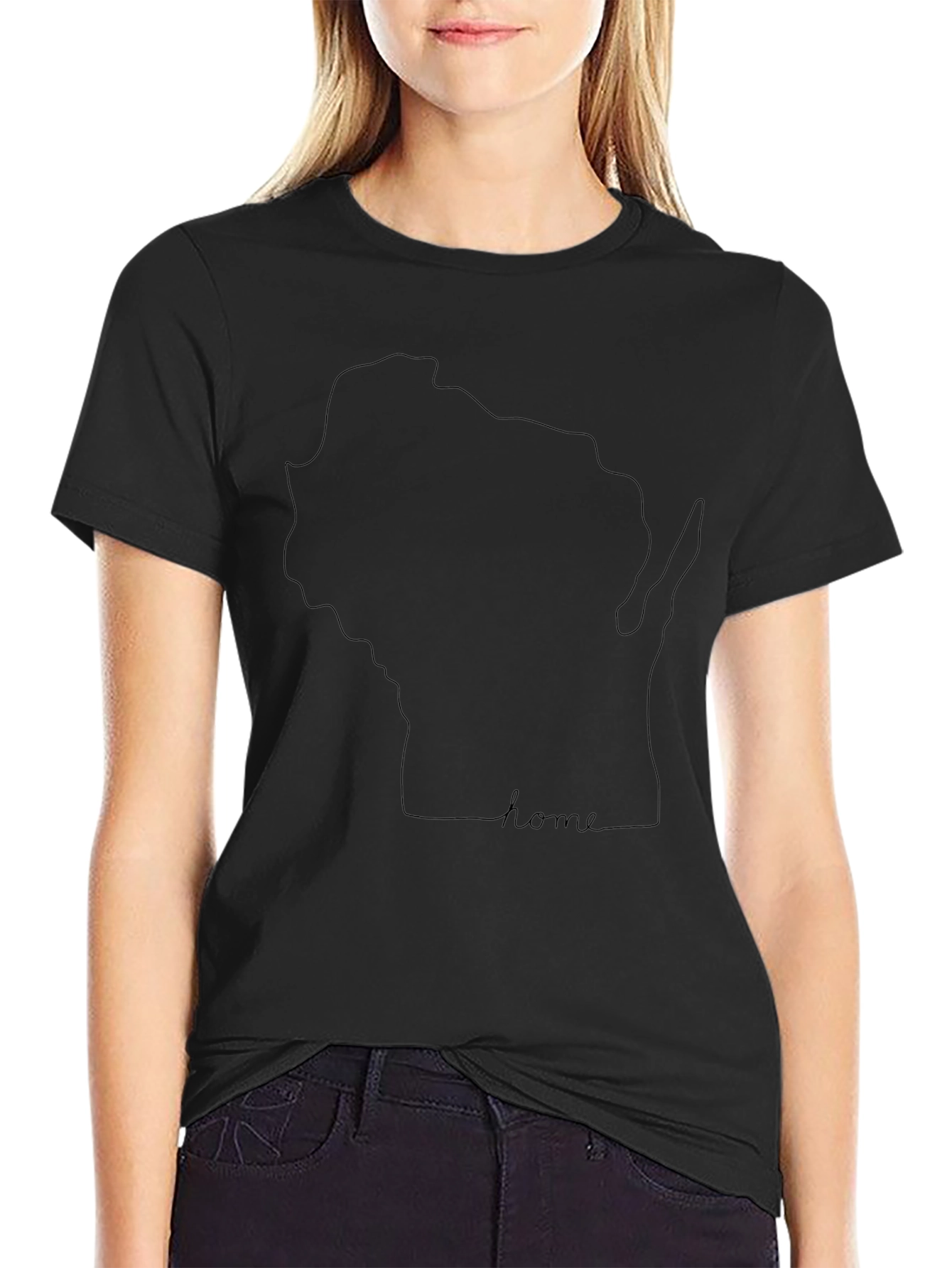 Wisconsin Home State Line Art Black T-Shirt