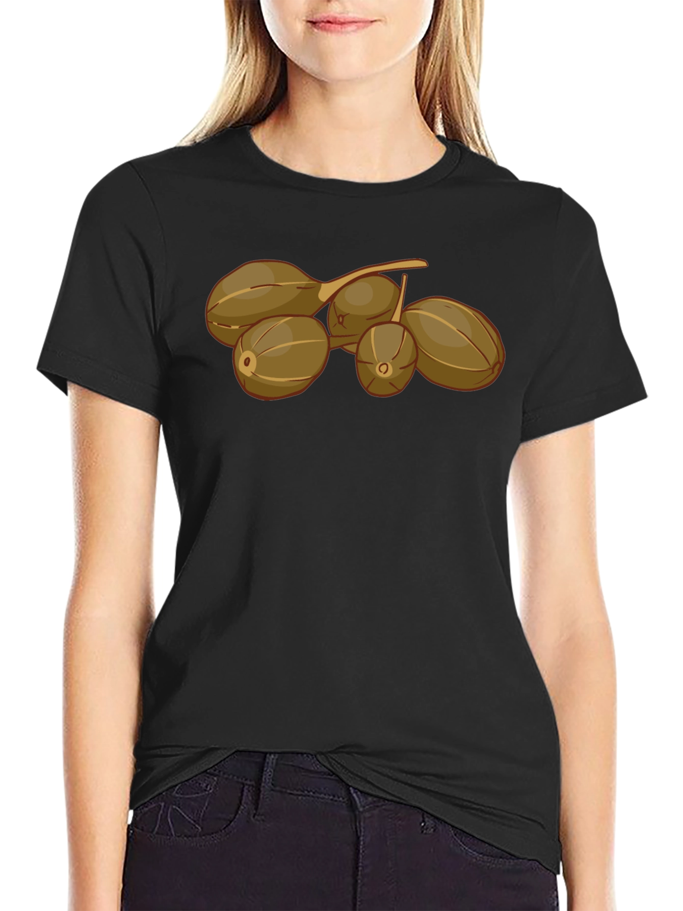 Unique Fruit Design Black Cotton Tee