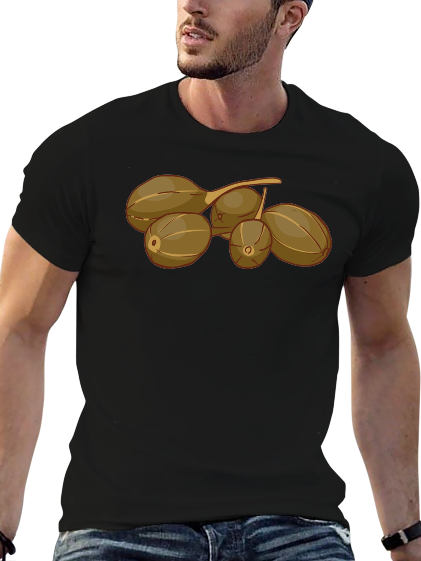 Unique Fruit Design Black Cotton Tee