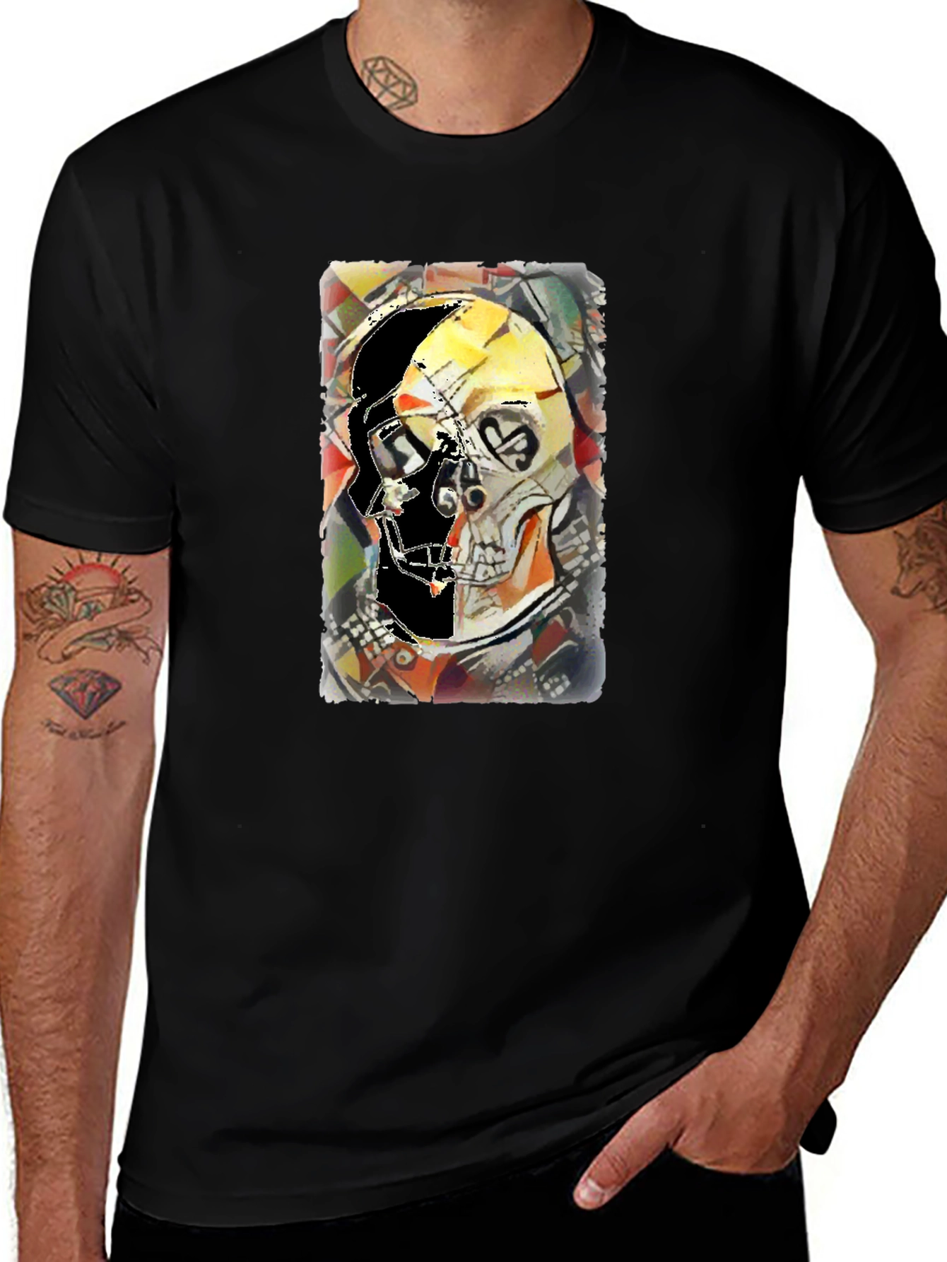 Abstract Skull Graphic Print Black Tee