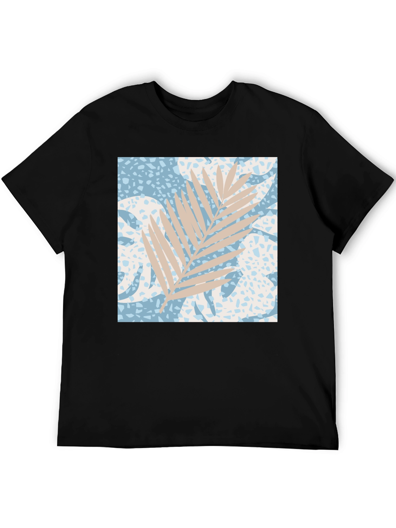 Tropical Leaf Print Black T-Shirt
