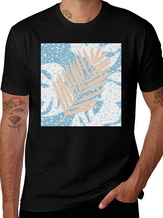 Tropical Leaf Print Black T-Shirt