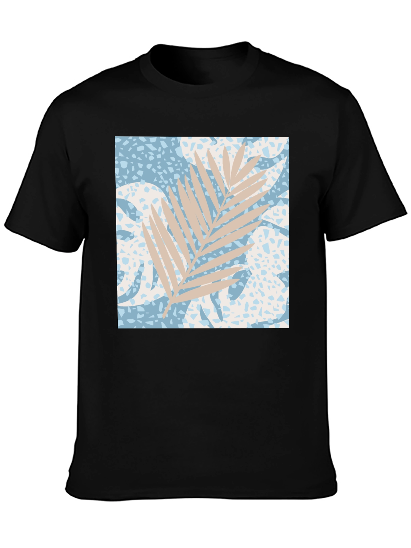 Tropical Leaf Print Black T-Shirt