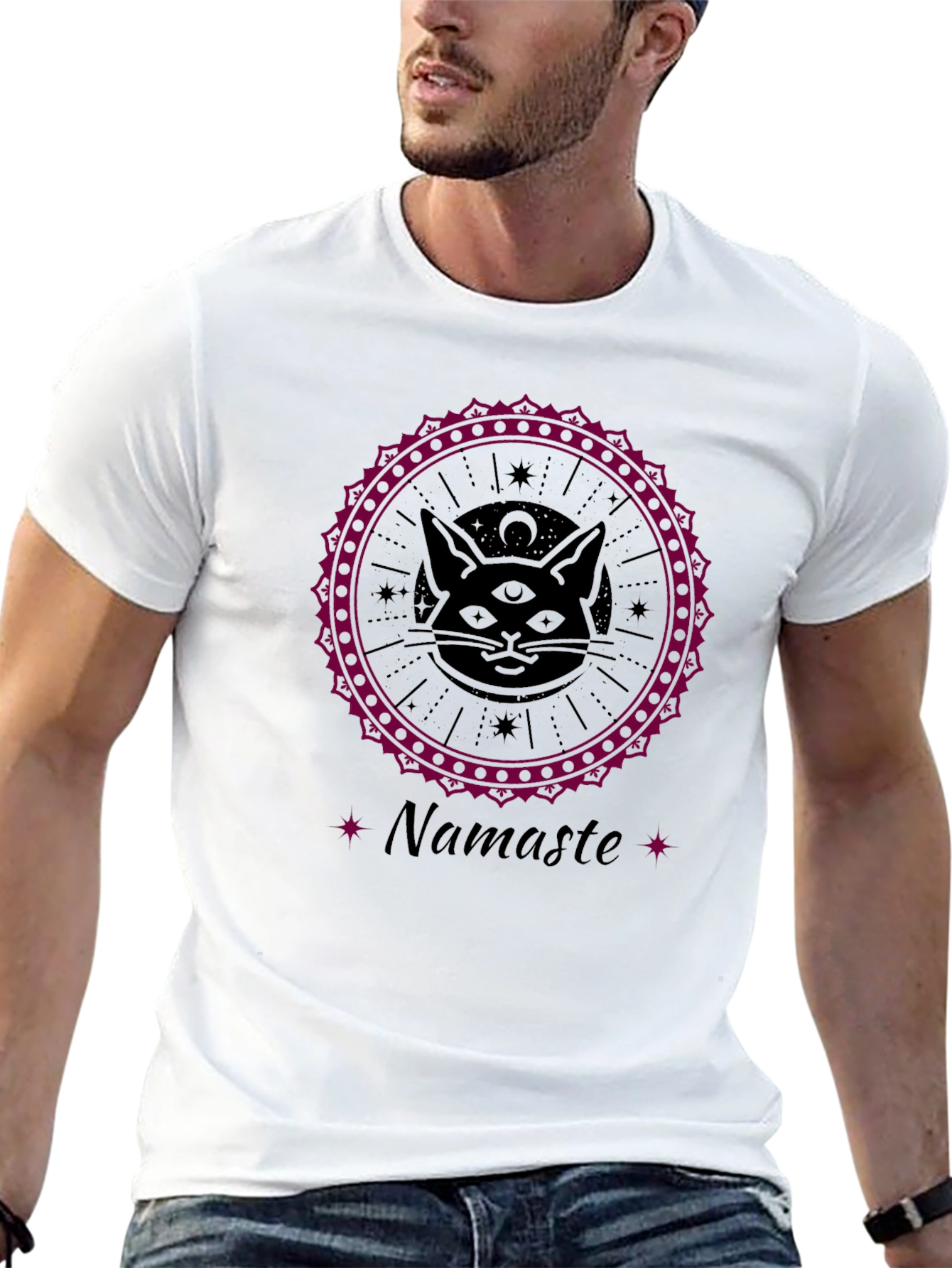 Third Eye Cat Namaste Graphic Tee