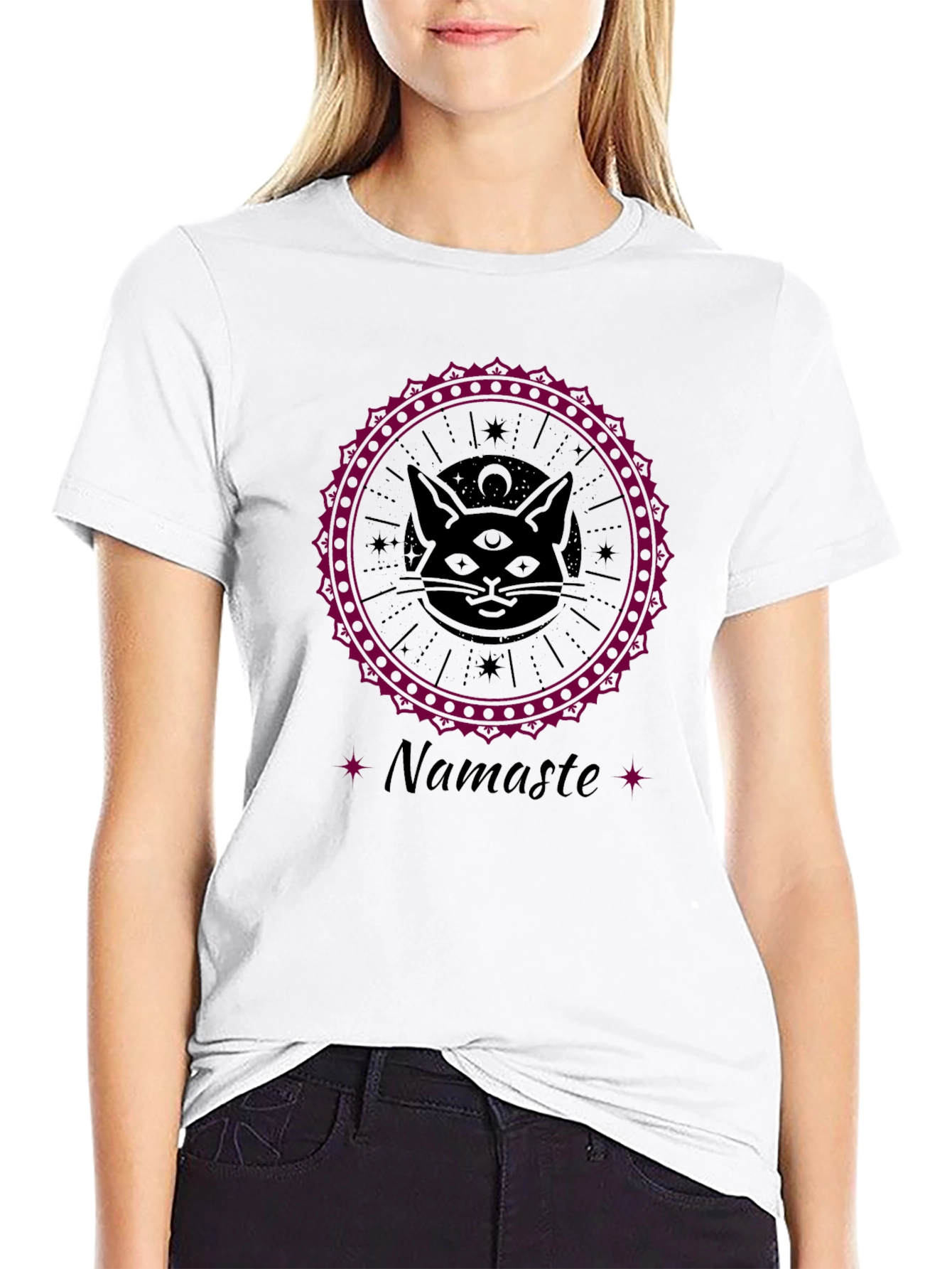 Third Eye Cat Namaste Graphic Tee