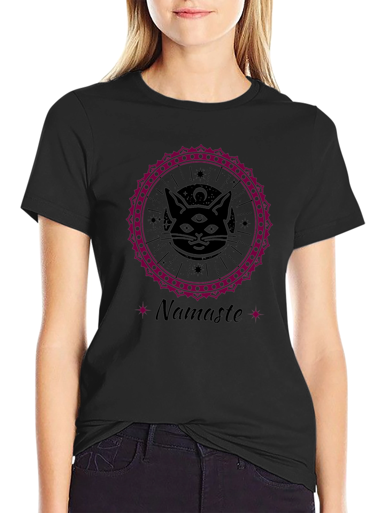 Third Eye Cat Namaste Graphic Tee