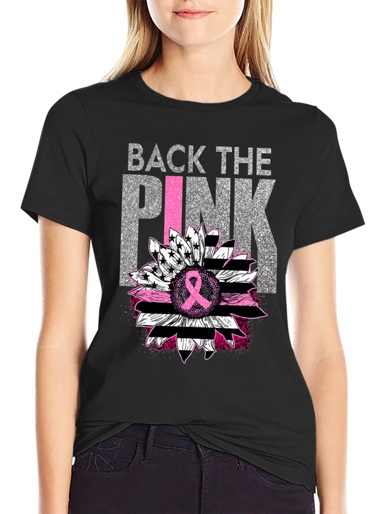 Back the Pink Sunflower Breast Cancer Awareness T-Shirt