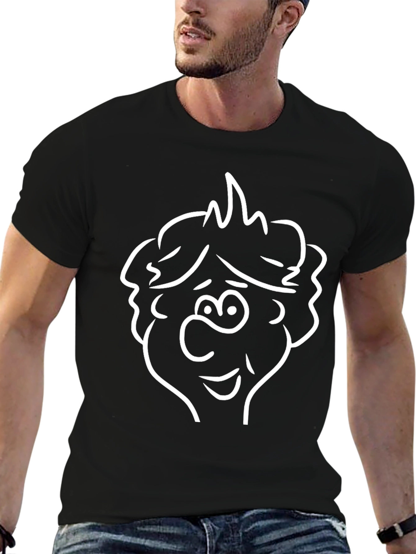 Cartoon Face T-Shirt - Black Crew Neck Tee