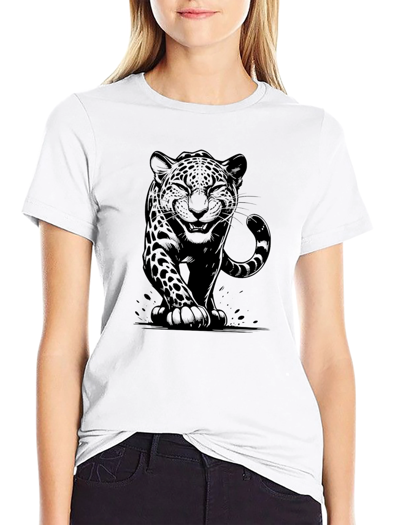 Black Jaguar Graphic Tee - Stylish Animal Print Shirt