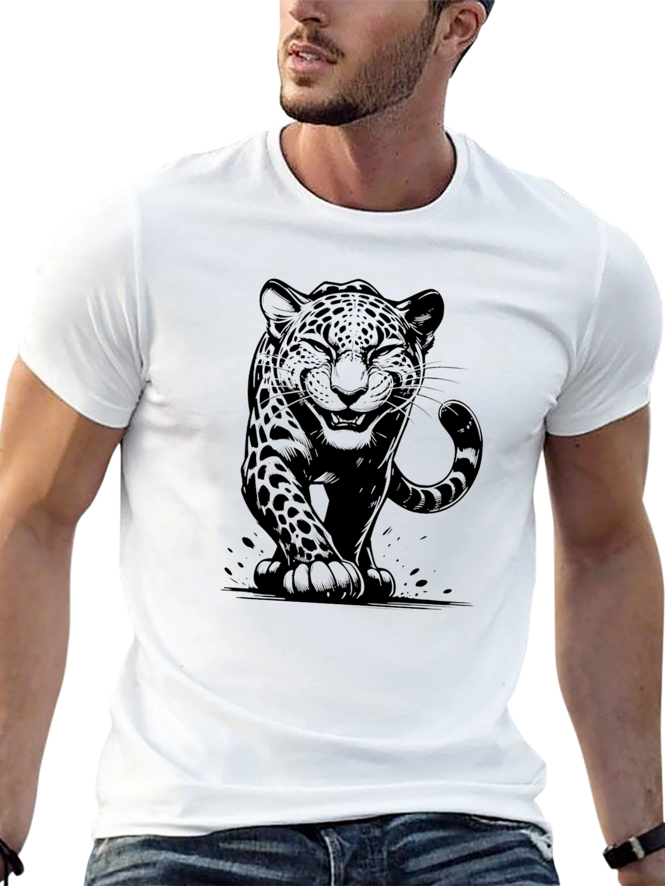 Black Jaguar Graphic Tee - Stylish Animal Print Shirt