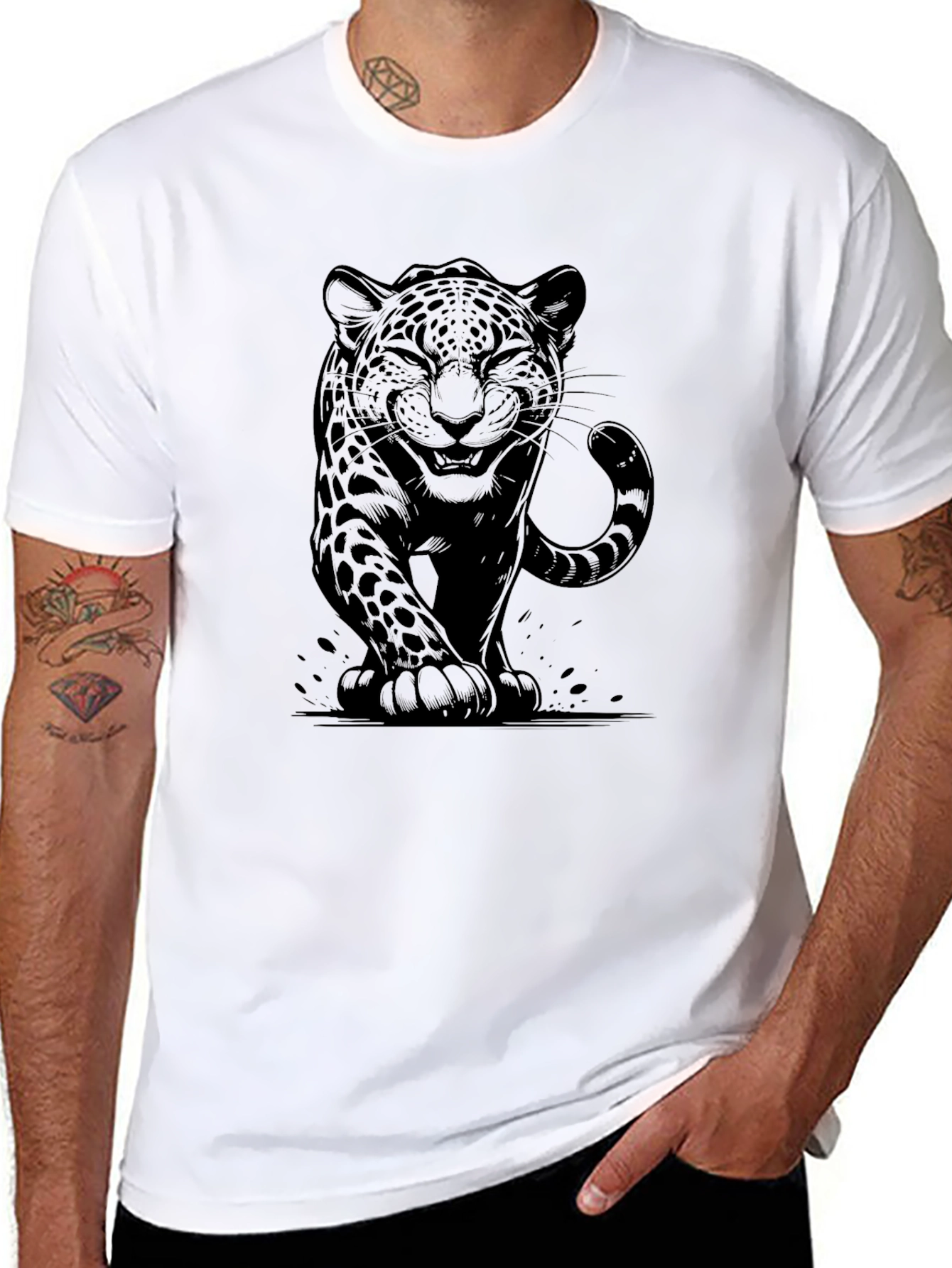 Black Jaguar Graphic Tee - Stylish Animal Print Shirt
