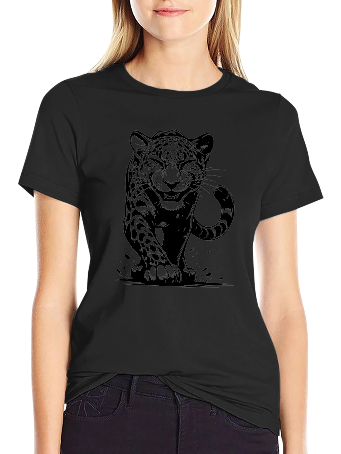 Black Jaguar Graphic Tee - Stylish Animal Print Shirt