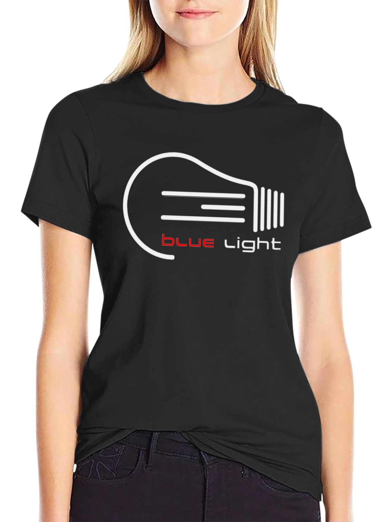 Blue Light Graphic Tee - Black Cotton T-Shirt