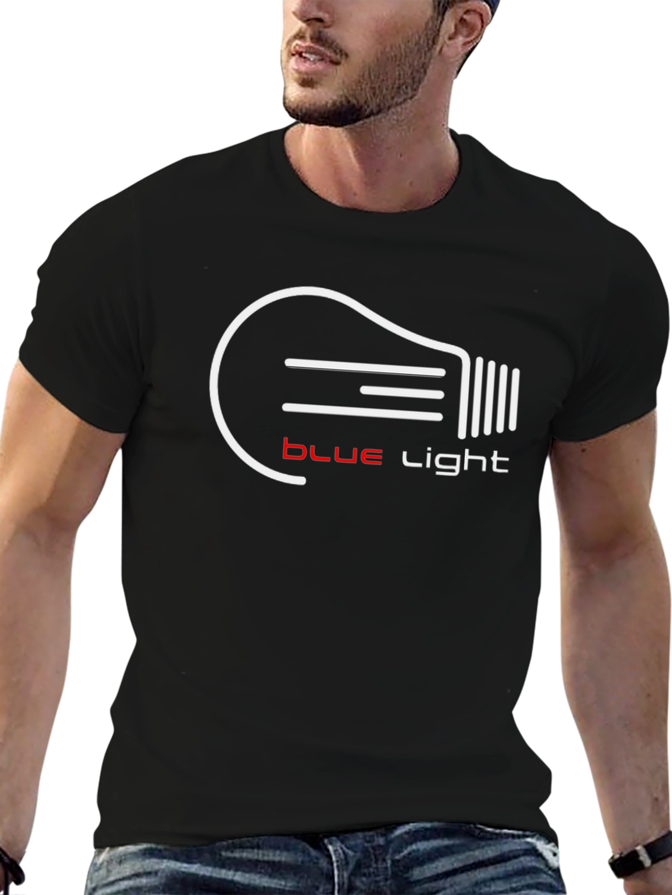 Blue Light Graphic Tee - Black Cotton T-Shirt