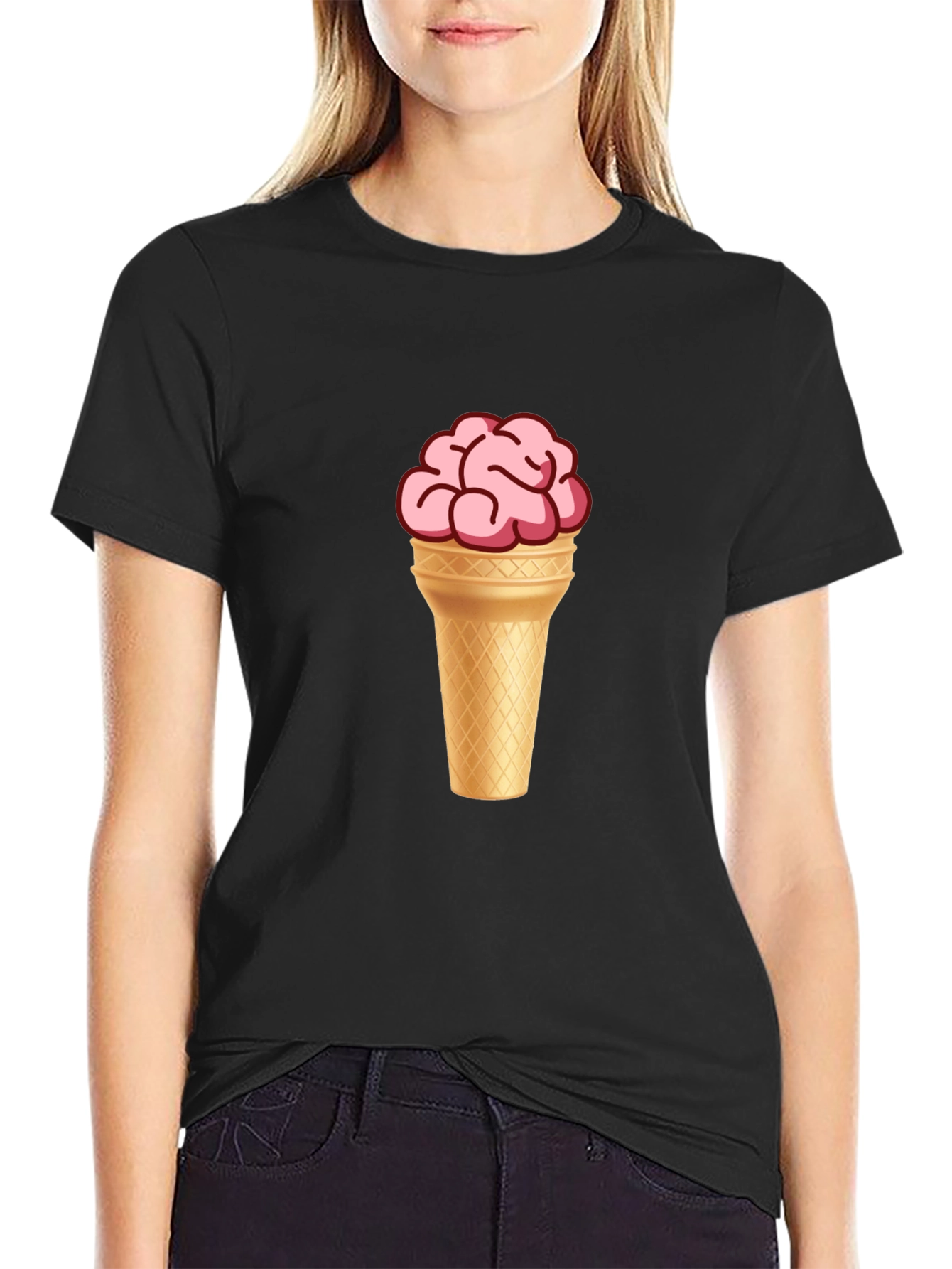 Brain Ice Cream Cone Graphic T-Shirt