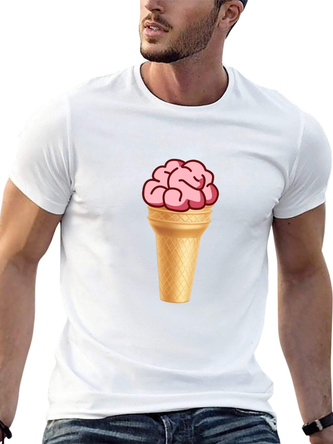 Brain Ice Cream Cone Graphic T-Shirt