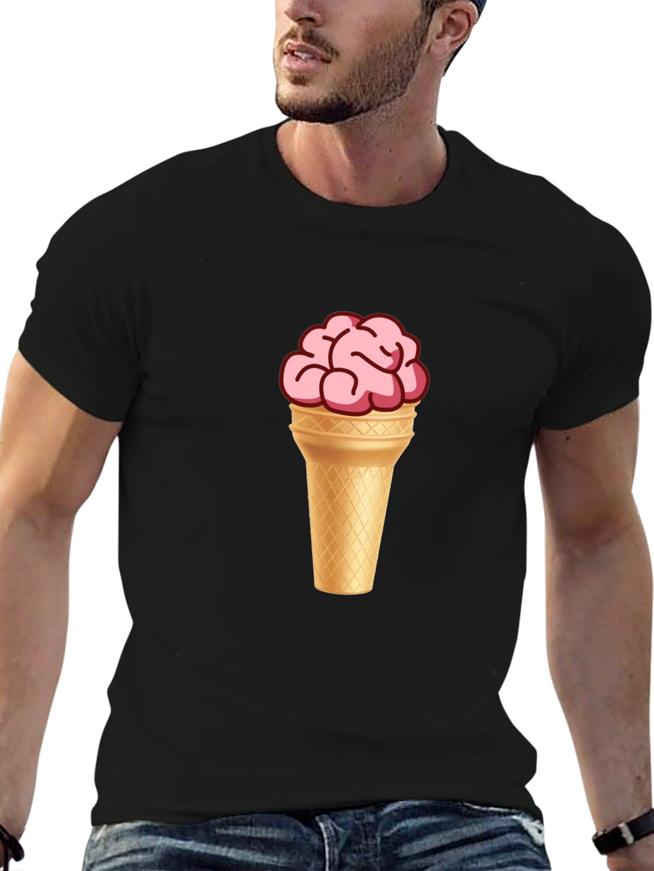Brain Ice Cream Cone Graphic T-Shirt