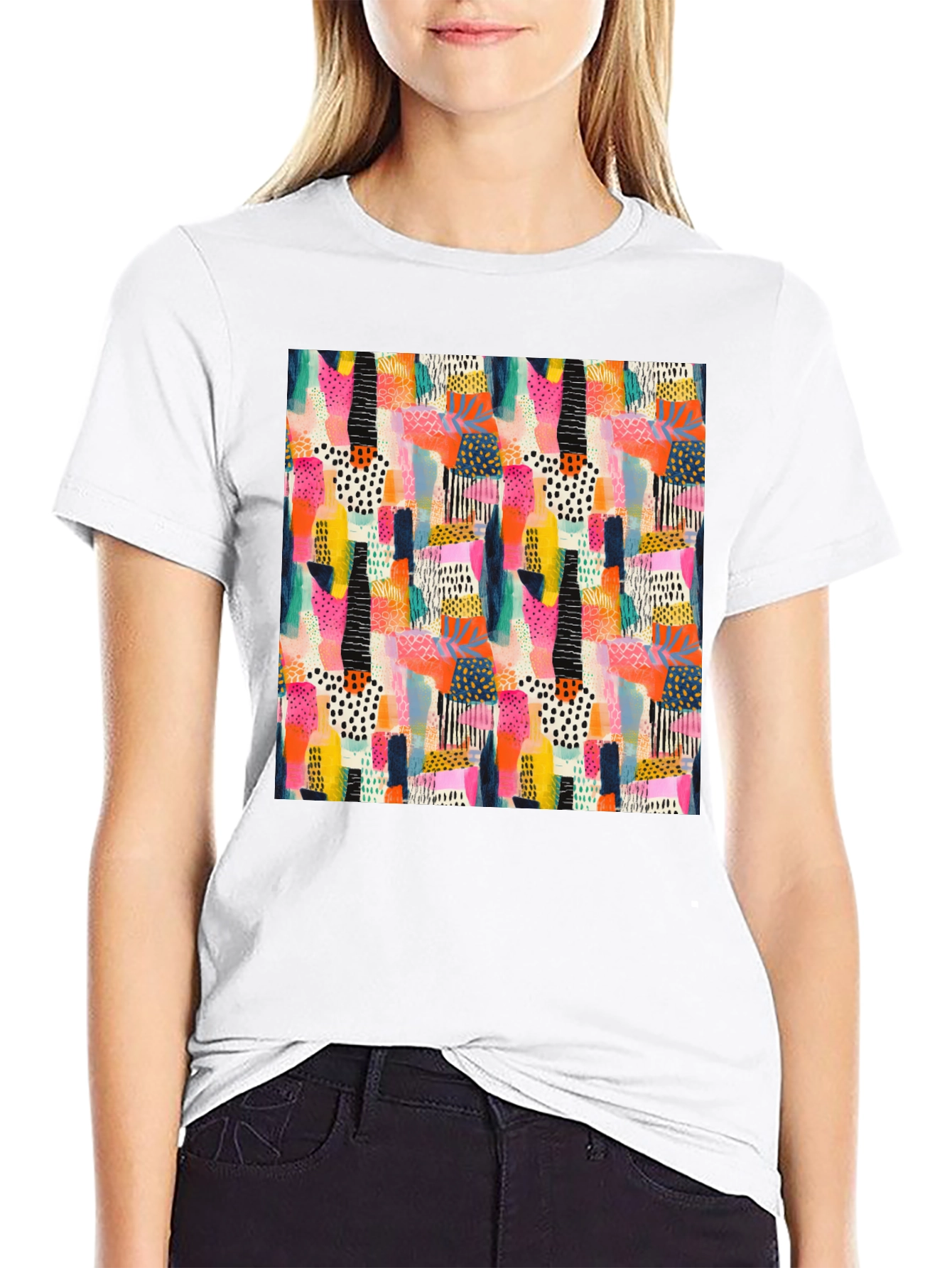 Abstract Pattern Black Crew Neck T-Shirt