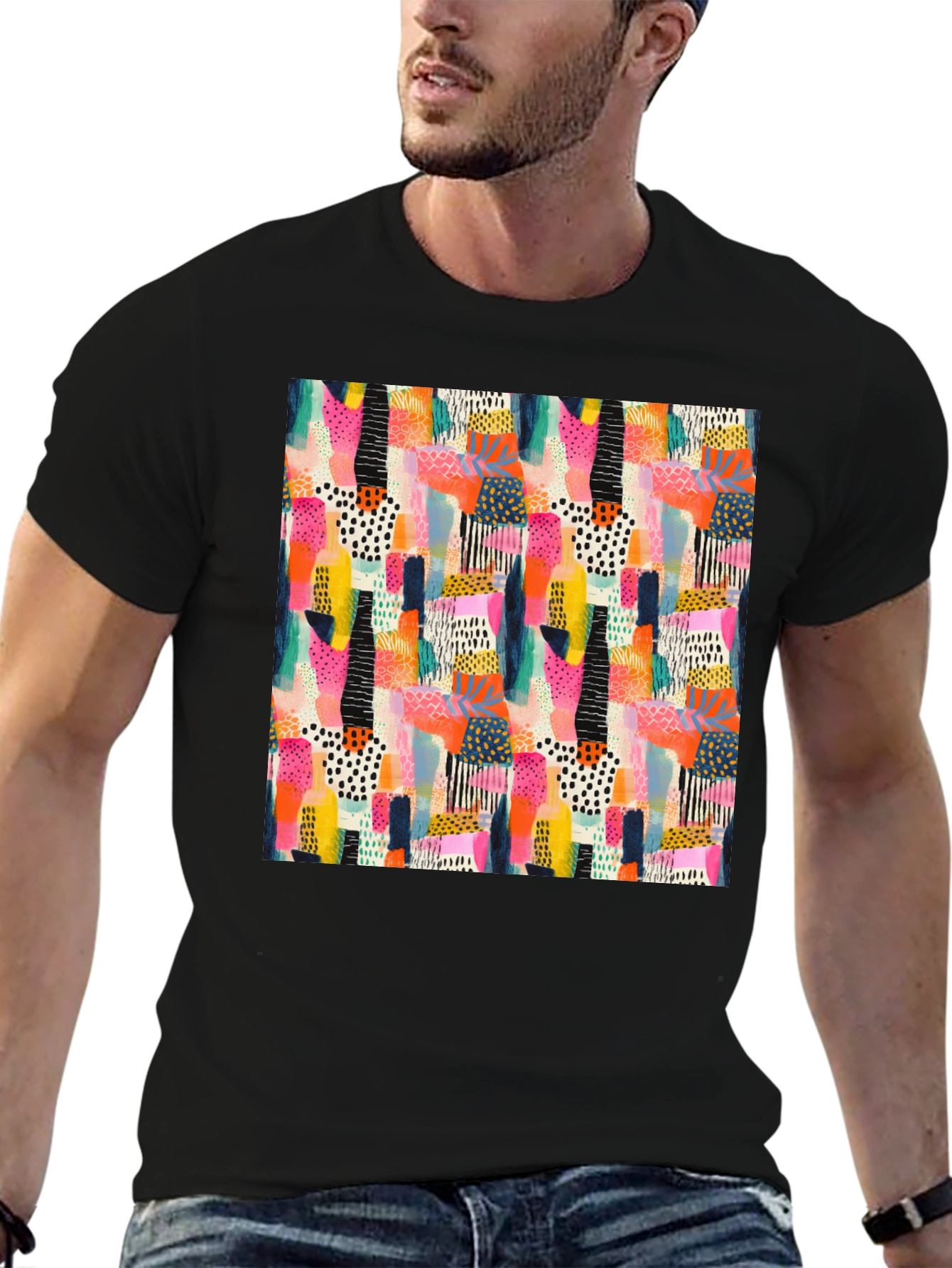 Abstract Pattern Black Crew Neck T-Shirt