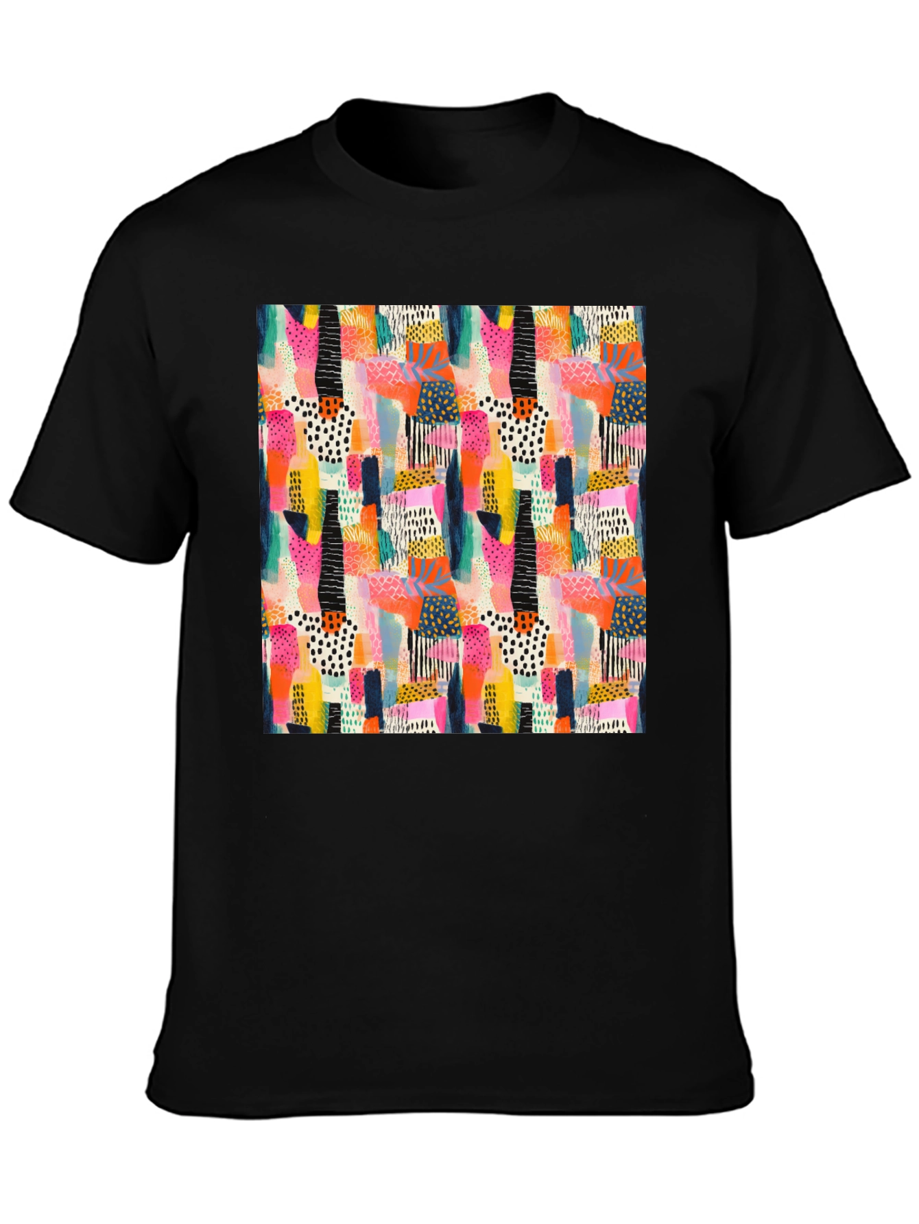 Abstract Pattern Black Crew Neck T-Shirt