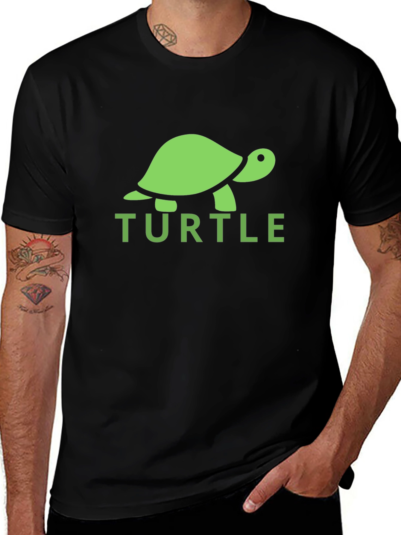 Turtle Graphic Tee - Black Cotton T-Shirt