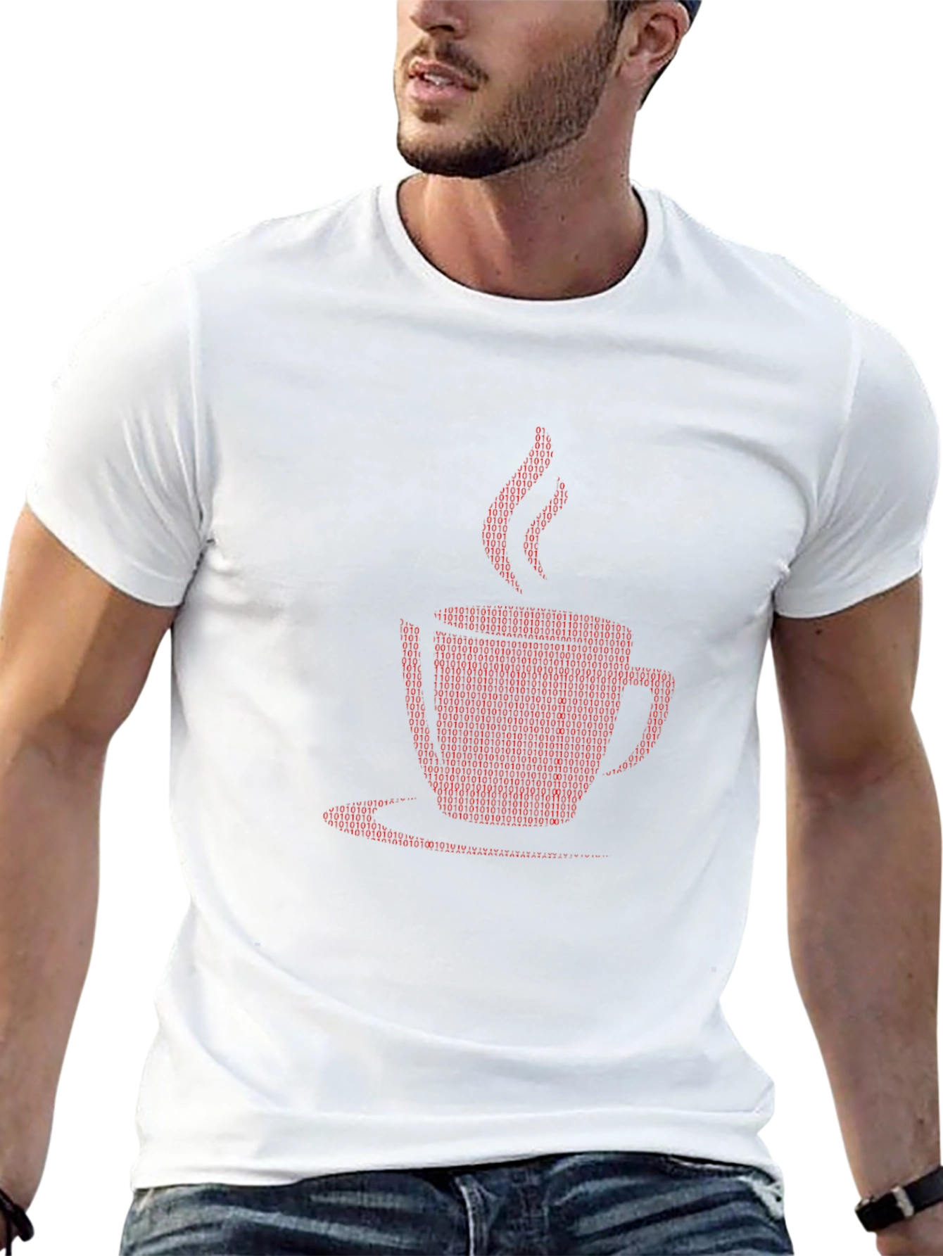 Binary Code Coffee Cup Graphic Tee - Geek Chic