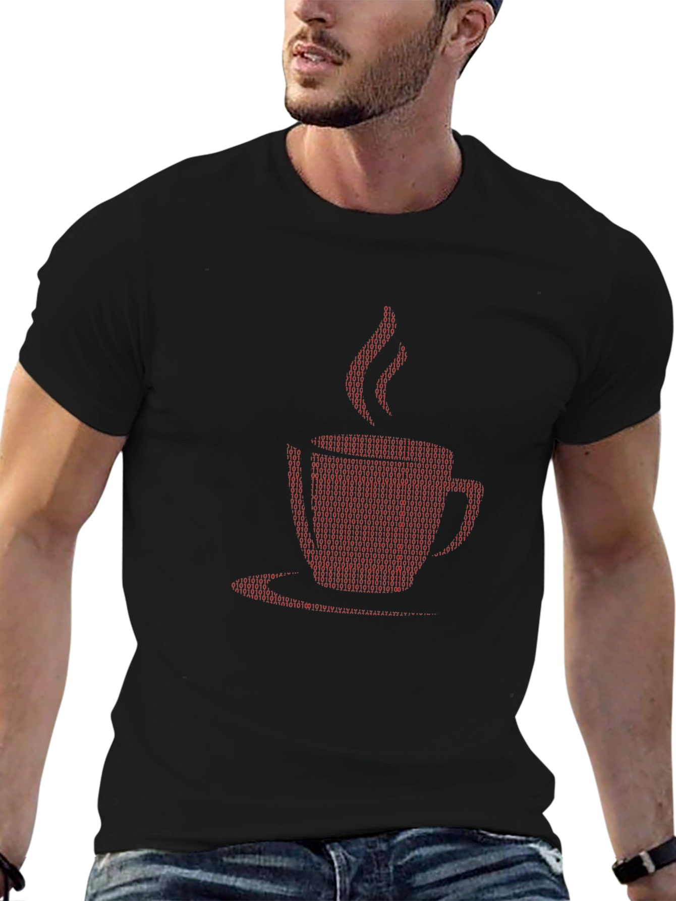 Binary Code Coffee Cup Graphic Tee - Geek Chic