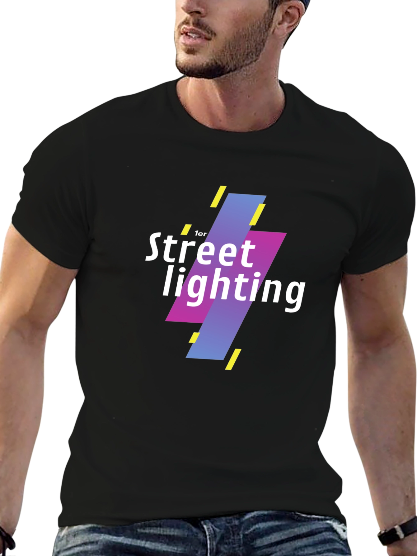 Street Lighting Graphic Tee - Modern Black T-Shirt