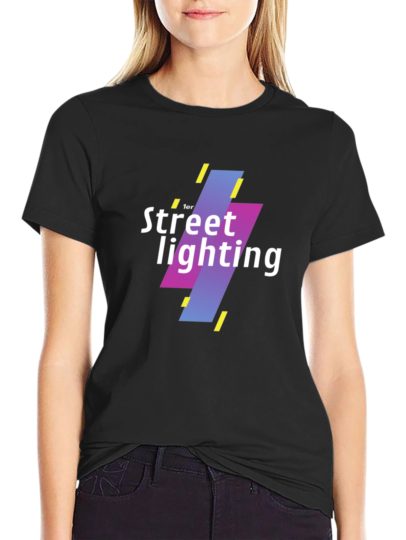 Street Lighting Graphic Tee - Modern Black T-Shirt