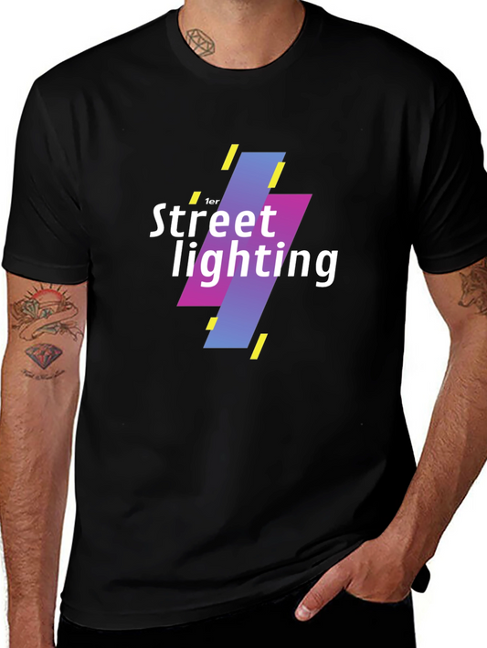 Street Lighting Graphic Tee - Modern Black T-Shirt