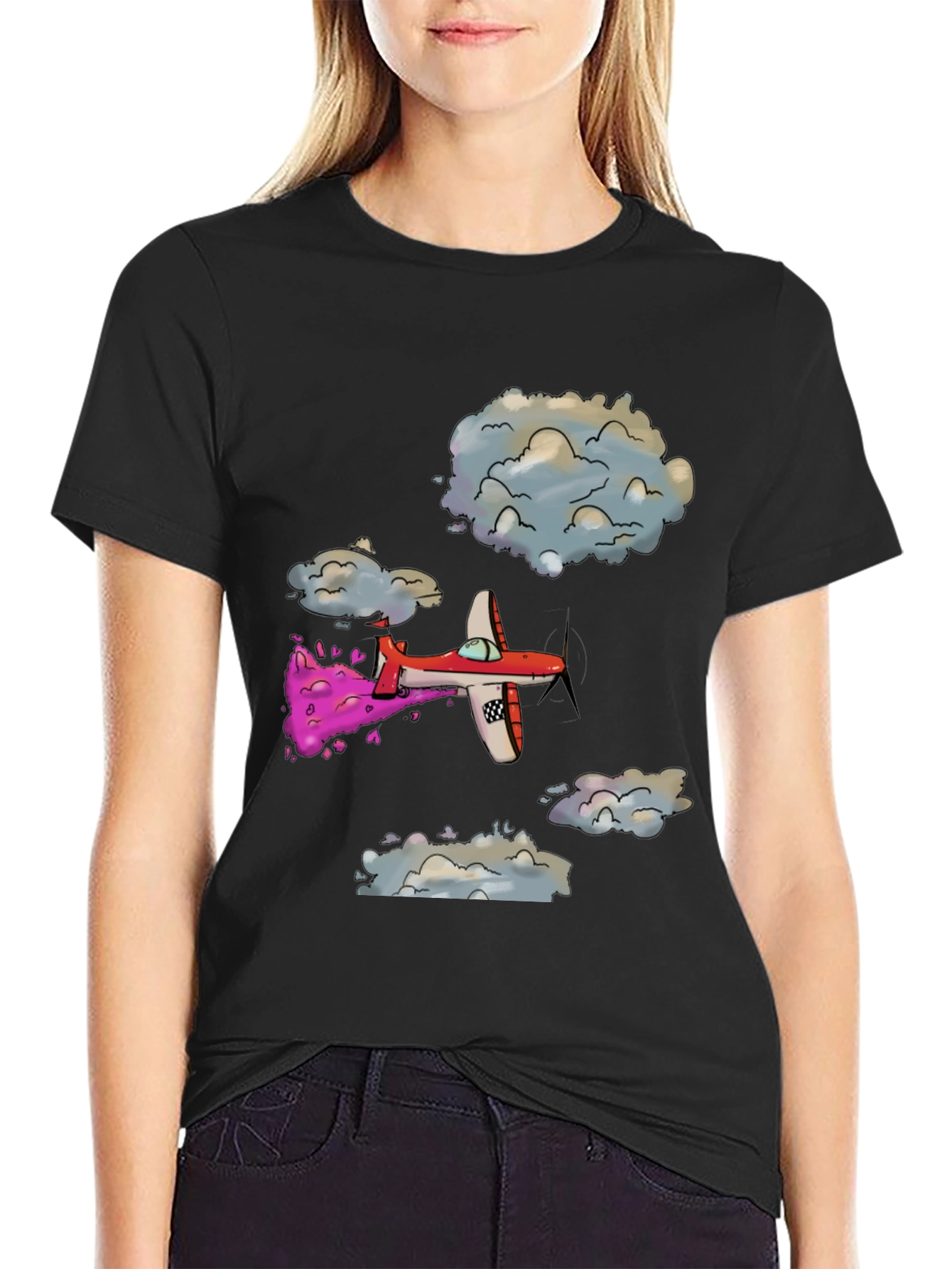Cartoon Airplane Graphic Tee - Fly High in Style!