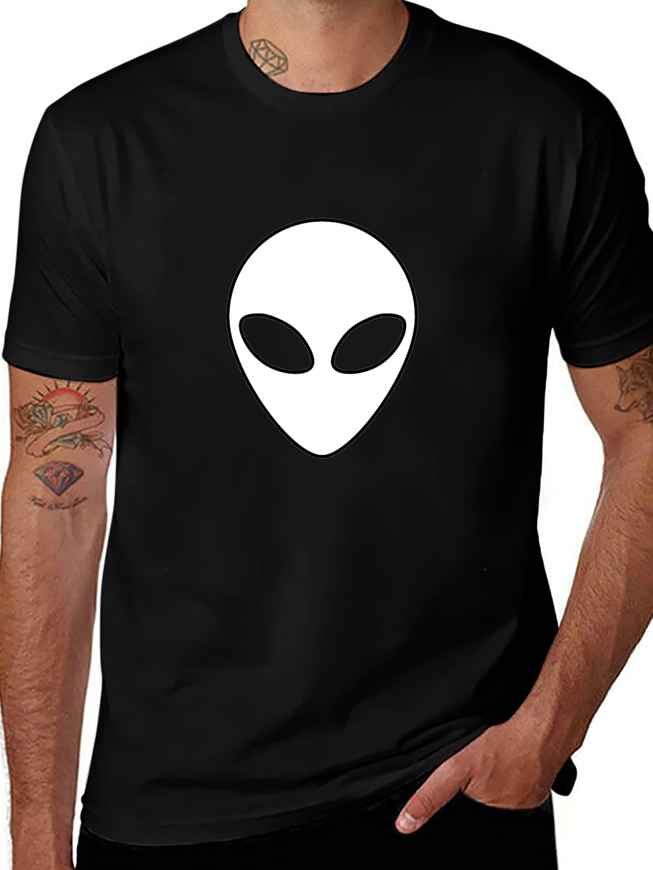 Alien Head Graphic Tee - Black Cotton T-Shirt