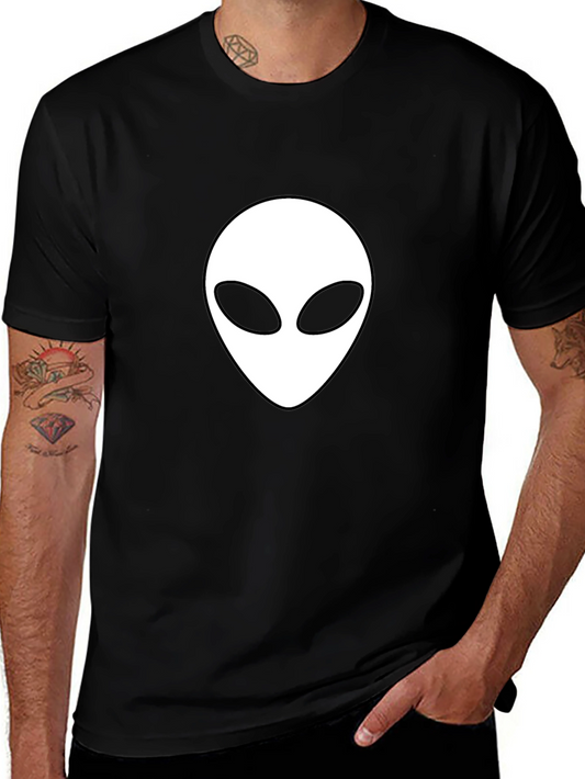 Alien Head Graphic Tee - Black Cotton T-Shirt