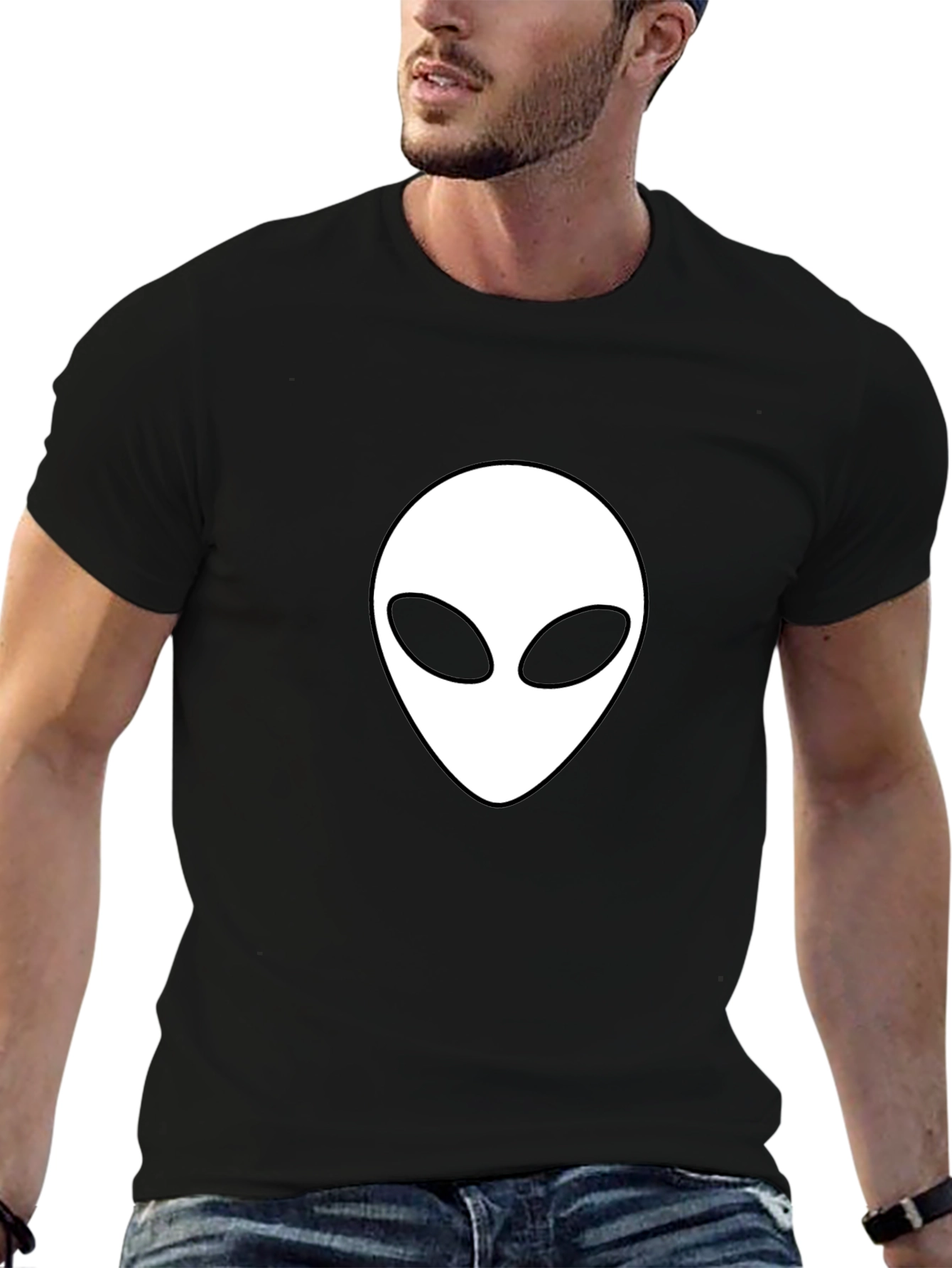 Alien Head Graphic Tee - Black Cotton T-Shirt