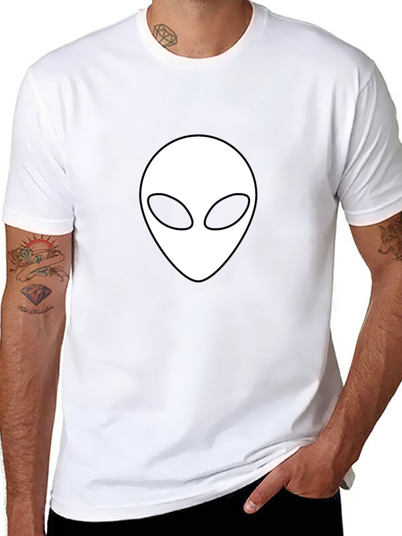 Alien Head Graphic Tee - Black Cotton T-Shirt