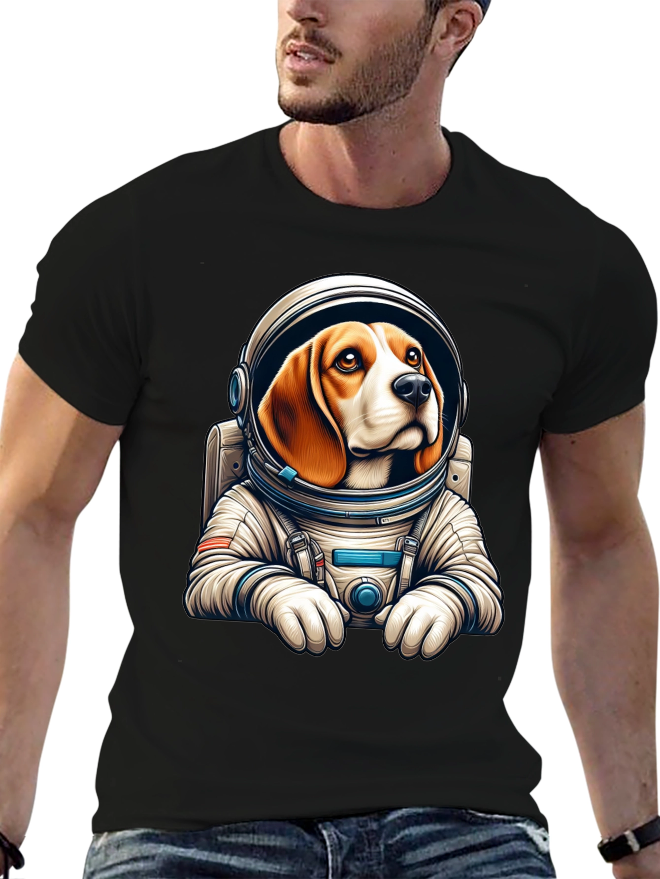 Astronaut Beagle Black T-Shirt