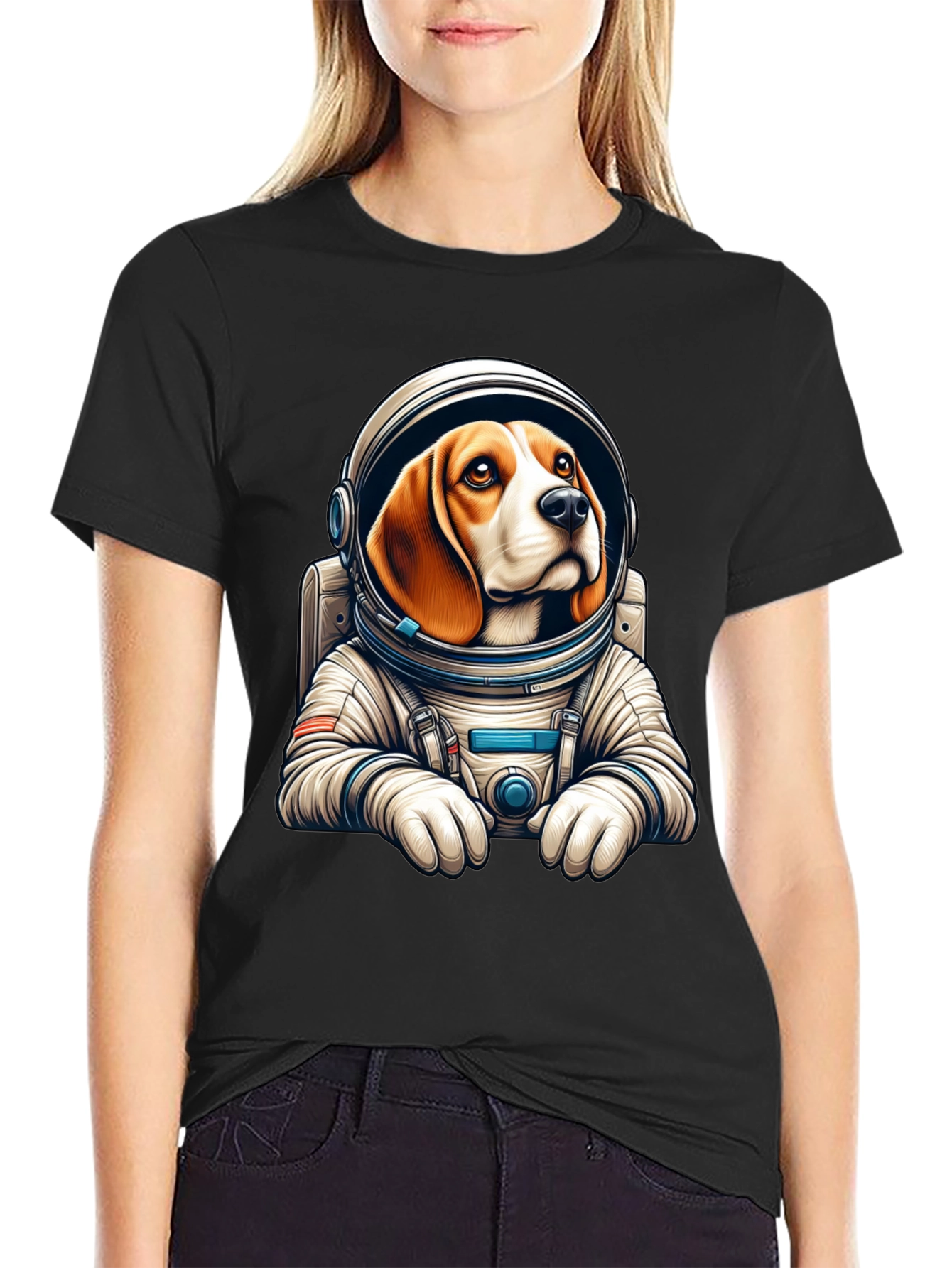 Astronaut Beagle Black T-Shirt