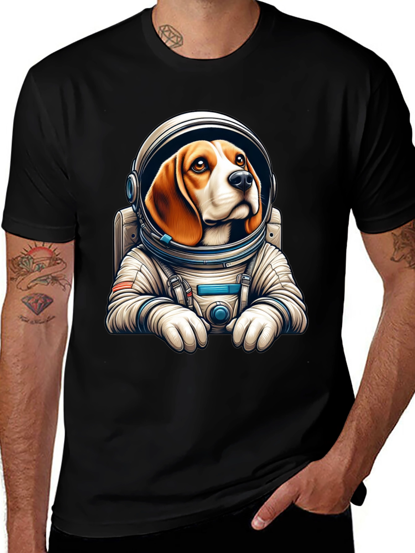 Astronaut Beagle Black T-Shirt